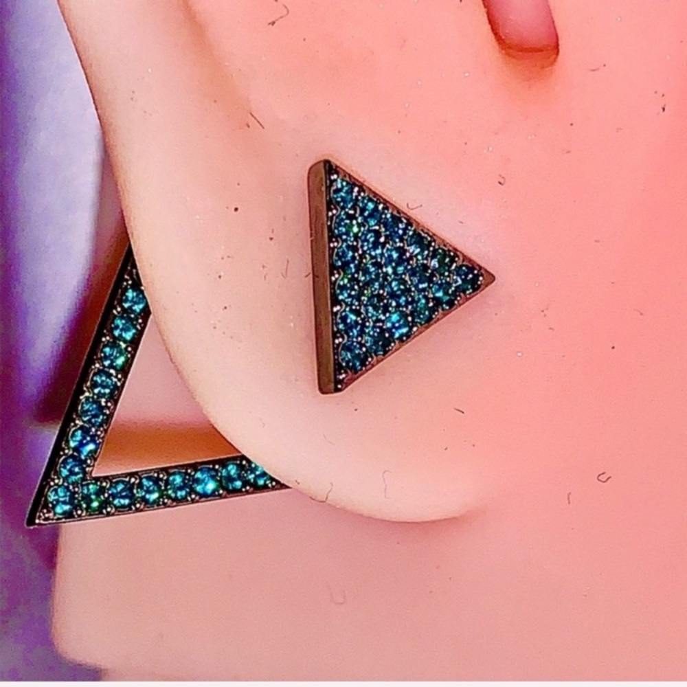 NADRI Green Crystal Pave Triangle Ear Jackets